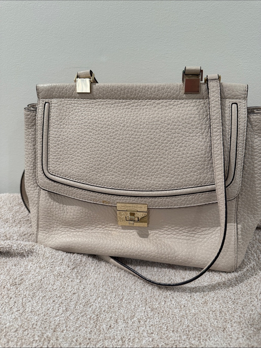 Kate Spade Leather Shoulder Bag in Light Taupe - Gold Hardware